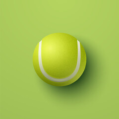 Wall Mural - Vector 3d Realistic Green Textured Tennis Ball Icon Closeup Isolated on Green Background in Top View. Tennis Ball Design Template for Sports Concept, Competition, Advertisement. Vector Illustration