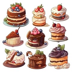 Wall Mural - Indulge in a variety of sweet flavors with our delicious cakes and cupcakes . From classic vanilla and chocolate to unique flavor combos, we've got something for everyone! AI Generative