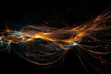 Wall Mural - Abstract luminous energy flow wave isolated on black background made with generative AI