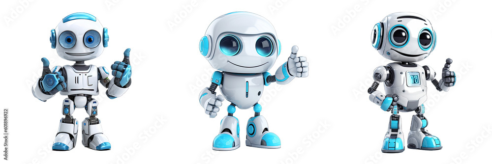Cute AI Robot Chatbot Thumbs Up Set Isolated on Transparent Background ...
