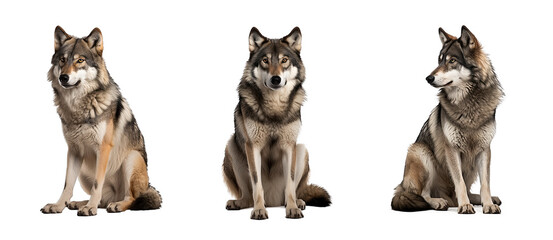 Wall Mural - wolf sitting set isolated on transparent background - generative ai