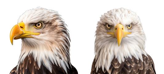 Wall Mural - bald eagle face shot isolated on transparent background - generative ai