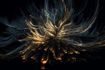 Wall Mural - Abstract luminous energy flower flow wave isolated on black background made with generative AI