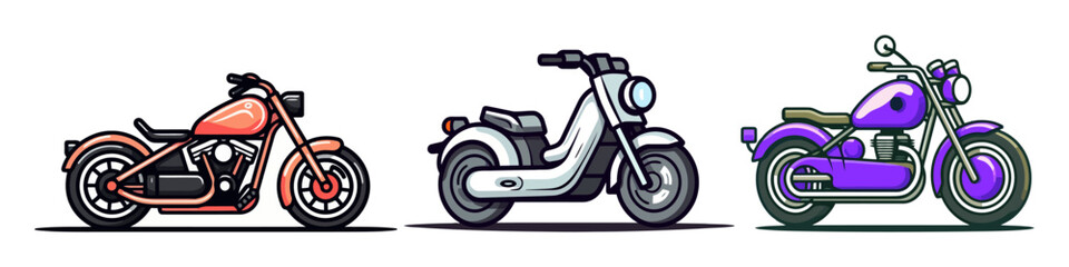 Wall Mural - Motorbike set. Motorcycles and scooters. Vector set on white background