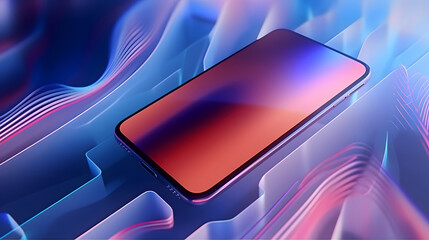 3D rendering of mobile phone with financial graph and technology background, abstract concept of sci-fi block triangle, network encryption security background