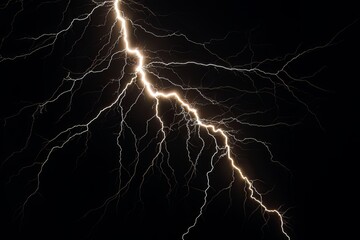 Wall Mural - Lightning strike on black background stormy sky made with generative AI