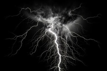 Wall Mural - Lightning strike on black background stormy sky made with generative AI