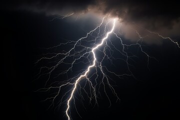 Wall Mural - Lightning strike on black background stormy sky made with generative AI