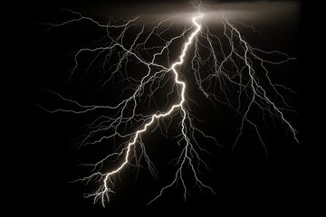 Wall Mural - Lightning strike on black background stormy sky made with generative AI