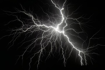 Wall Mural - Lightning strike on black background stormy sky made with generative AI