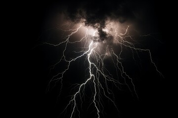 Wall Mural - Lightning strike on black background stormy sky made with generative AI