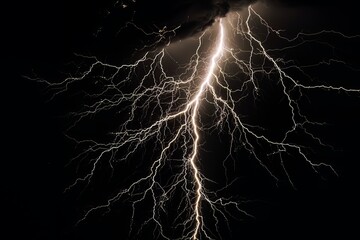 Wall Mural - Lightning strike on black background stormy sky made with generative AI