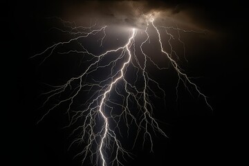 Wall Mural - Lightning strike on black background stormy sky made with generative AI