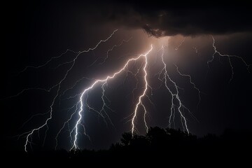 Wall Mural - Lightning strike on black background stormy sky made with generative AI