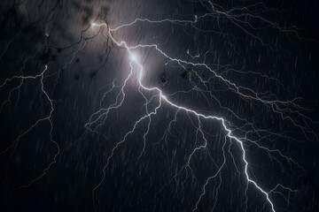 Wall Mural - Lightning strike on black background stormy sky made with generative AI