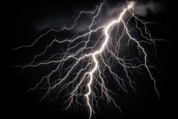 Wall Mural - Lightning strike on black background stormy sky made with generative AI