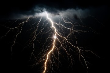 Wall Mural - Lightning strike on black background stormy sky made with generative AI