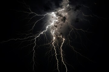 Wall Mural - Lightning strike on black background stormy sky made with generative AI