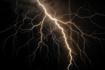 Wall Mural - Lightning strike on black background stormy sky made with generative AI
