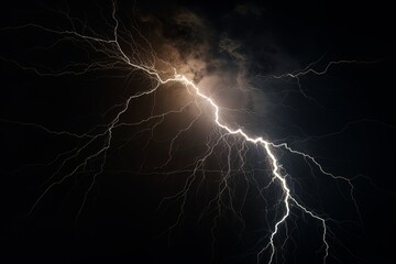 Wall Mural - Lightning strike on black background stormy sky made with generative AI