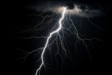 Wall Mural - Lightning strike on black background stormy sky made with generative AI