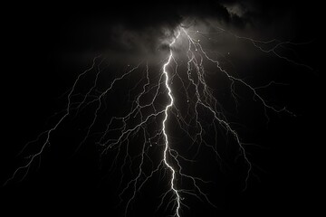 Wall Mural - Lightning strike on black background stormy sky made with generative AI
