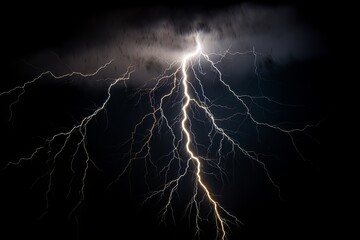 Wall Mural - Lightning strike on black background stormy sky made with generative AI