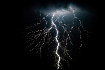 Wall Mural - Lightning strike on black background stormy sky made with generative AI