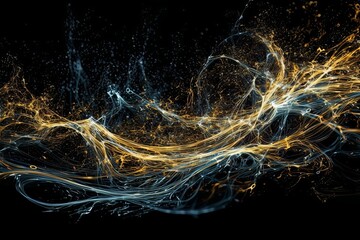 Wall Mural - Abstract luminous energy flow wave isolated on black background made with generative AI