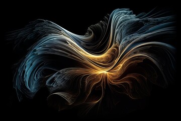 Wall Mural - Abstract luminous energy flow wave isolated on black background made with generative AI