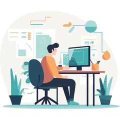 businessman working on computer program