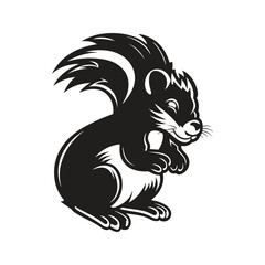 Sticker - skunk mascot, vintage logo line art concept black and white color, hand drawn illustration