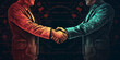 © Tatiana - An image of a handshake of two men, in a futuristic style. Generative AI