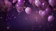 Purple Balloons On A Purple Background With Lights. Soft And Shiny Purple Balloons Background Party. Realistic 3D Illustration. Generative AI