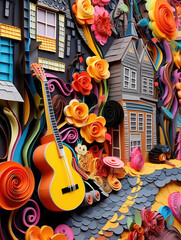 Sticker - Guitar paper art style