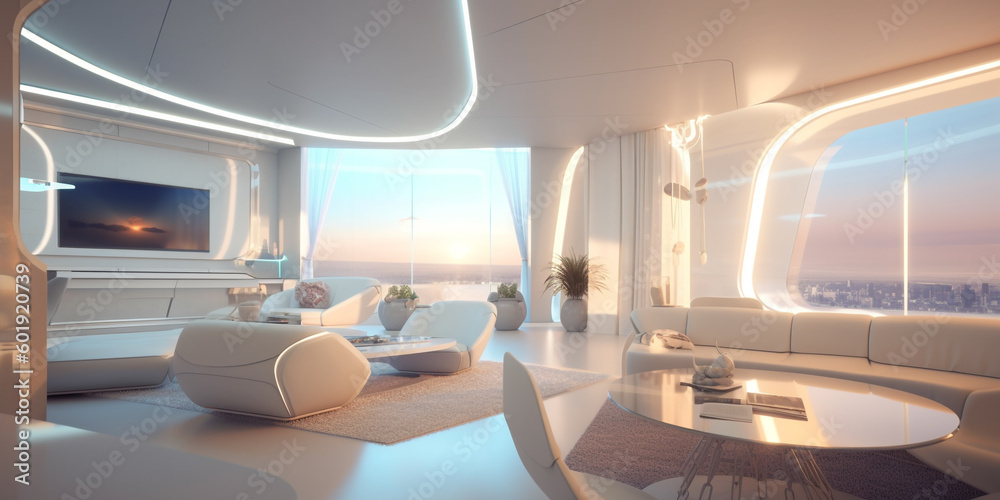 3D rendering luxurious interior design and spacious living room with ...