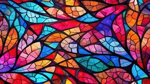 Seamless Close-up Of A Colorful Stained Glass Window, Vibrant And Colorful, Abstract Background Texture, Tile, 8k, Generative Ai