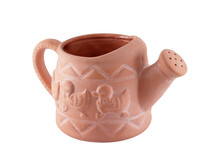 Pottery Clay Flower Pot Shape Like Watering Can With Cute Duckling Striped And Geometry Pattern Isolated On Transparent