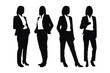 © Iftikhar alam - Creative woman employee and girl businessman silhouette set vector. Modern businesswoman bundle with anonymous faces. Female employee silhouettes, wearing suits and standing in different positions.