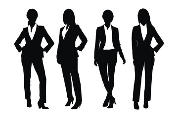 Wall Mural - Modern businesswoman bundle wearing suits and standing in different positions. Female employee silhouettes with anonymous faces. Creative woman employee and girl businessman silhouette set vector.