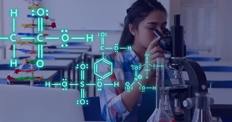 Poster - Animation of data processing over biracial female student using microscope