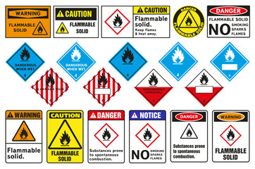 Wall Mural - Hazard signs, combustible materials if liquid enters.