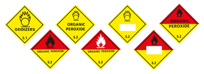 Wall Mural - Oxidizer warning sign. Class 5 Dangerous Goods Plates.