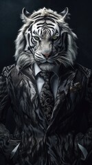 Wall Mural - Fierce tiger in suit and tie - studio portrait created using generative AI tools
