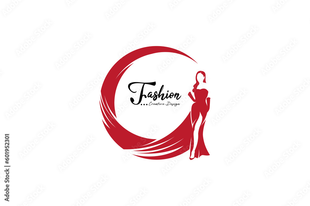 Vector woman in long tail dress for logo design of women's clothing ...