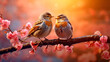 A pair of romantic goldfinches on a branch. love concept. generative AI