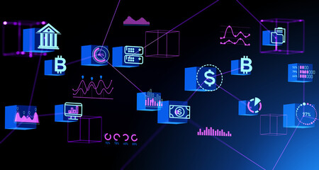Poster - Decentralized hologram with cryptocurrency, blockchain and data research