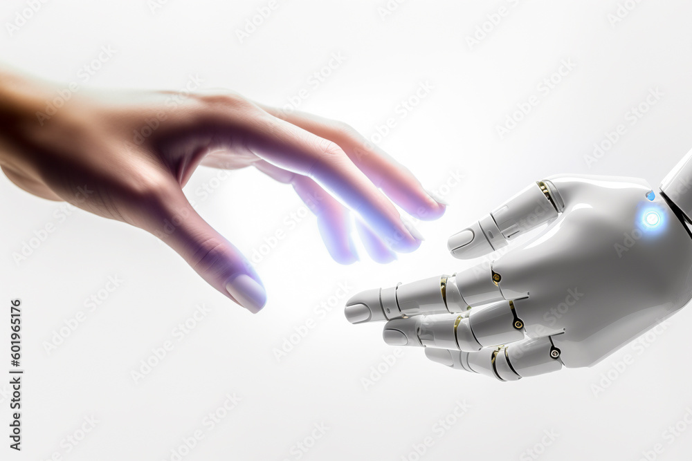 Human and robotic hand reaching towards each other. Stock Illustration ...