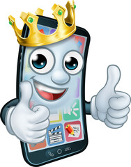 Canvas Print - Mobile Phone King Crown Thumbs Up Cartoon Mascot