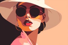 Fashion Woman Illustration Glasses Modern Girl Graphic Poster Style Design Portrait. Generative AI.